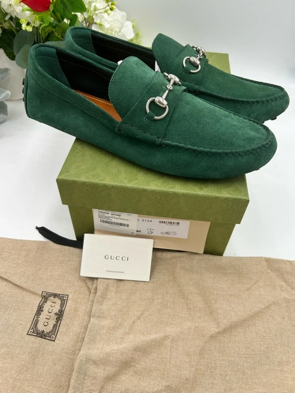 Men's Gucci emerald green horse bit driver loafers size 12.5 fits 13 US
